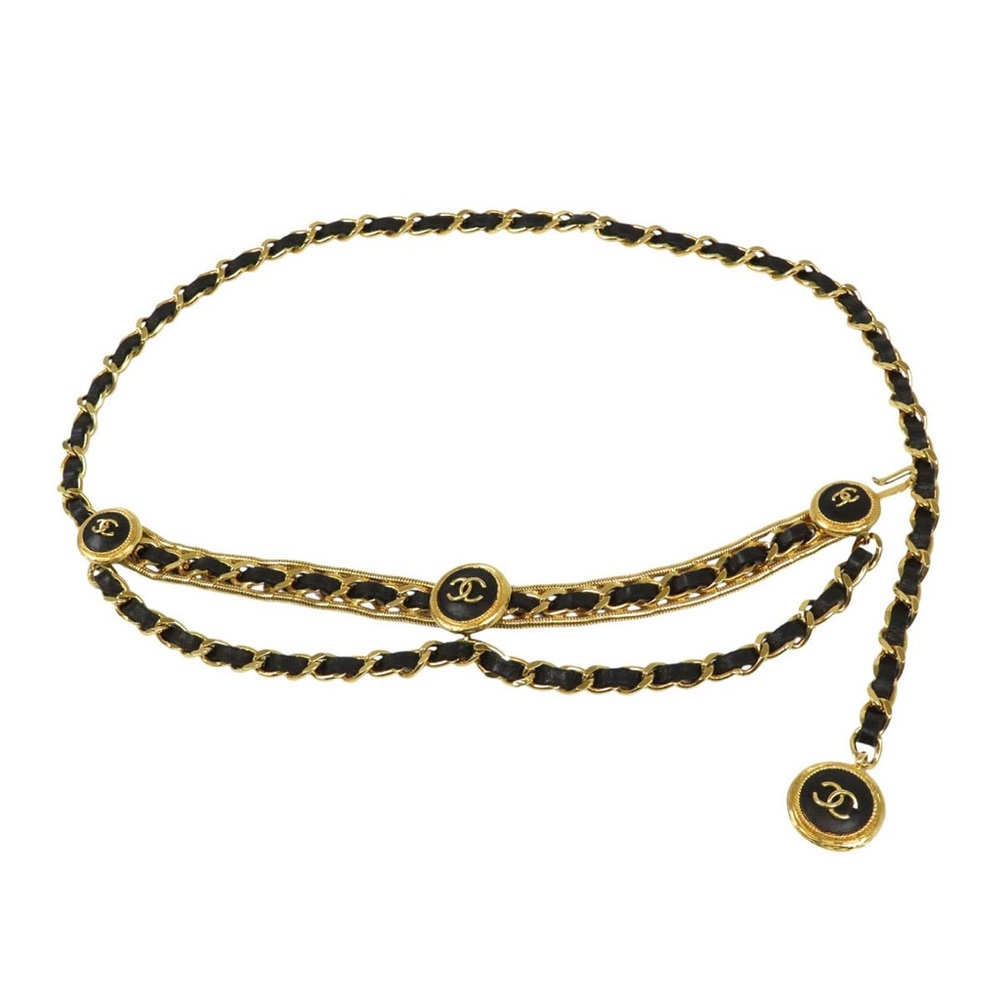 Authentic CHANEL 1990s NEW vintage triple leather chain belt clover charm RARE - Picture 4 of 15